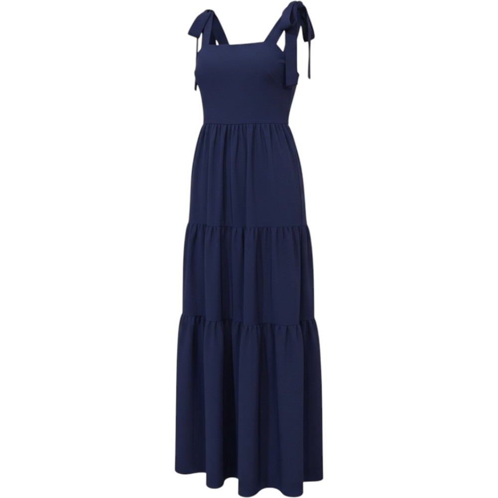 A Loves A Tiered Maxi Dress XS Navy Blue Tie Shoulder Smocked Back